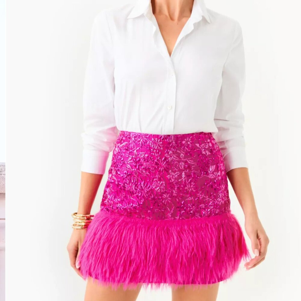 NWT Lilly Pulitzer Charmain Mini Skirt Pink Petal Party Metallic Size 8 - Picture 3 of 15